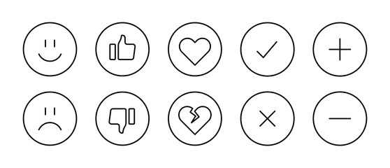 Like and Dislike Lineart Vektor Icon Set