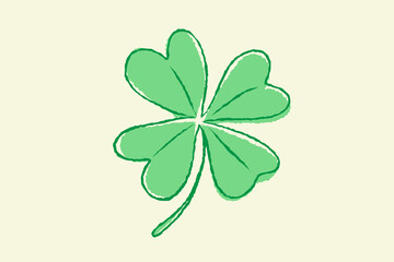 Vector illustration of lucky clover with four leaves in hand drawing style.