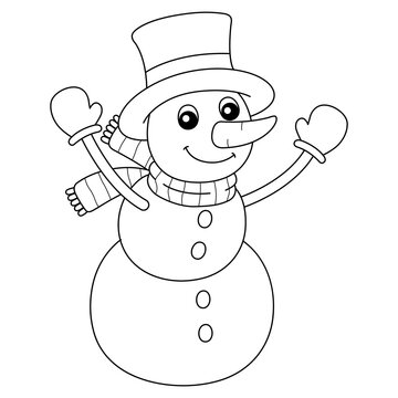 Snowman Christmas Isolated Coloring Page For Kids