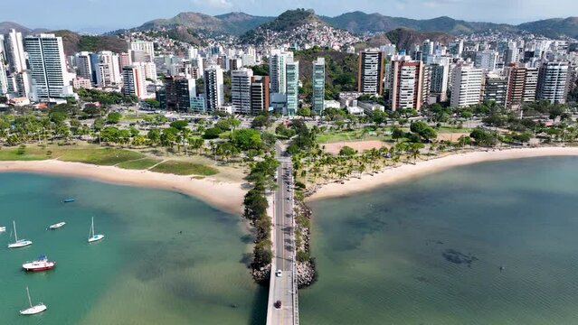 Coast Beach At Vitoria Espirito Santo Brazil. Metropolitan Downtown Landscape. Cityscape Of Metropolitan Architecture. Latin America Cityscape Above.