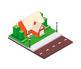 Isometric City House Composition