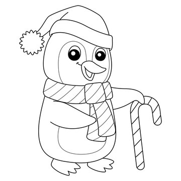 Christmas Santa Penguin Isolated Coloring Page