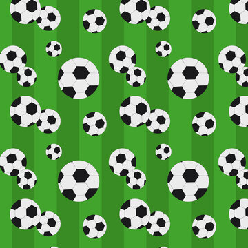 Bright cute pattern with soccer balls on field