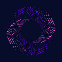 Abstract pink and violet halftone waves in spiral form. Geometric art. Segmented circle. Arc lines. Trendy design element for frame, round logo, sign, symbol, web, prints, posters, template, pattern