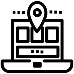 laptop location map marker navigation web line icon - obrazy, fototapety, plakaty