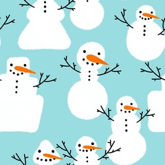 Winter seamless print with snowman and snowflakes for Christmas wrapping paper and fabrics and kids 