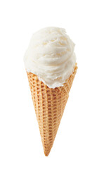 vanilla ice cream with cone isolated on whit