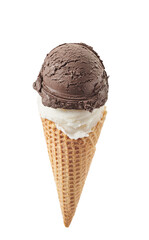 chocolate and vanilla ice cream with cone isolated on whit