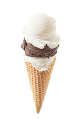 chocolate and vanilla ice cream with cone isolated on whit