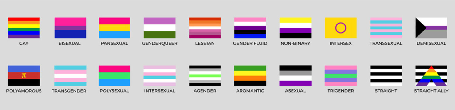 Flags of LGBT. Gay, Lesbian, Bisexual, Transgender and Queer pride symbols