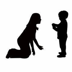 a girl and a boy making chat, silhouette vector