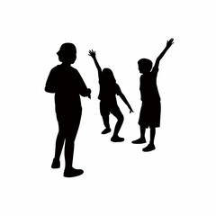 three children making chat, silhouette vector