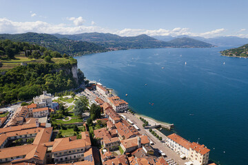 Fototapeta na wymiar Aerial view of the city of Arona and Lake Maggiore, Italy.