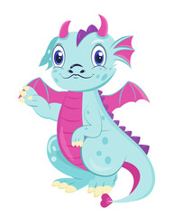 Vector illustration of a cute cartoon dragon. 