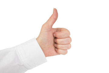 thumb up hand sign. woman hand showing thumb up, like, good, approval, acceptance, okay, ok, positive hand gesture.