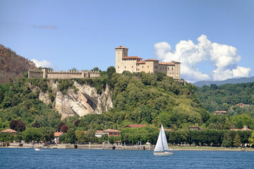 Rocca Angera, lakeside hilltop Borromeo Castle, on the Southern shore of Lago Maggiore. Italy
