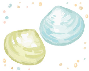 水彩画風、海の貝。ベクターイラスト素材。