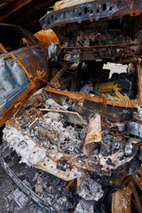 Annihilated body of car during war in Ukraine