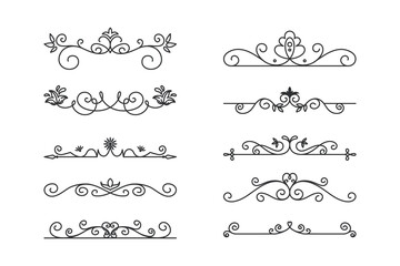 Fototapeta premium Vector Decorative Linear Borders Set. Vintage Frame Design Elements, Filigree, Decorative Borders, Page Decorations, Dividers
