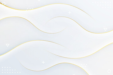 White background with wavy light gold lines and dynamic gray shadows