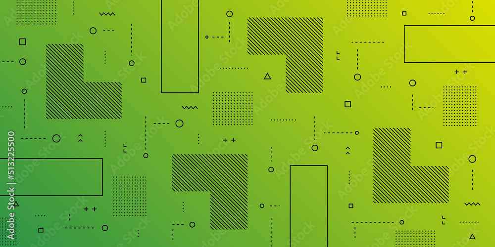 Wall mural modern abstract background with retro memphis elements and gradient yellow green color