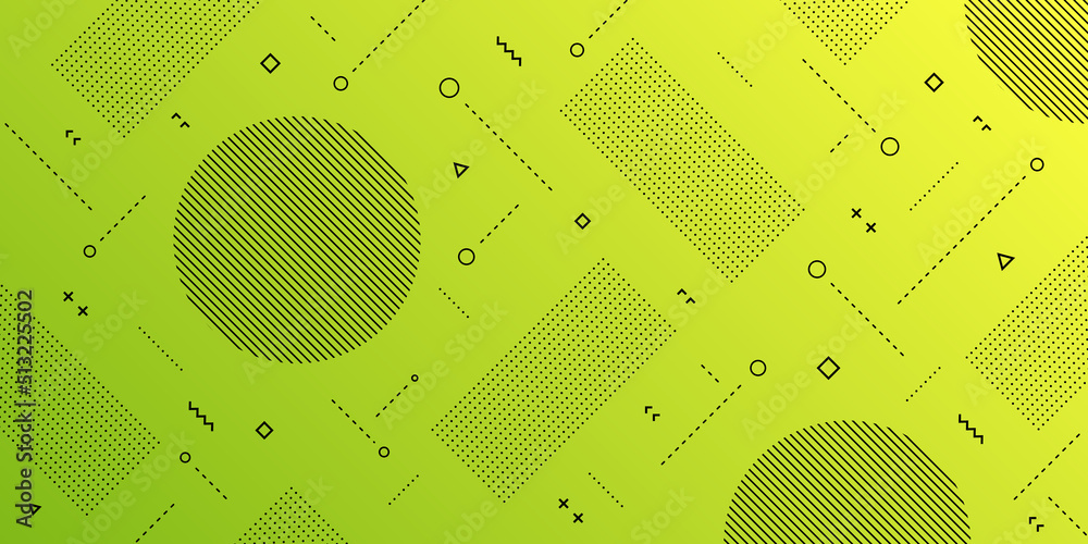 Wall mural modern abstract background with retro memphis elements and gradient yellow green color