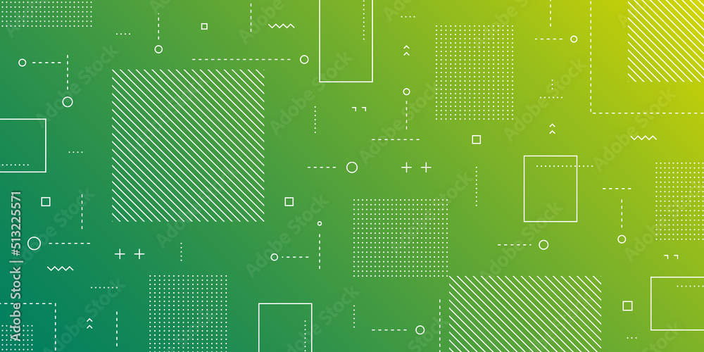 Wall mural modern abstract background with retro memphis elements and gradient yellow green color