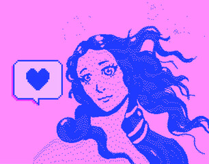Pixel art vector illustration of Venus in anime style. Webpunk and webkitsch aesthetics. © local_doctor