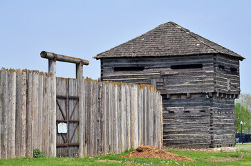 Old Fort Madison, built in 1808, located along the Mississippi River in the southeast corner of Iowa. The fort was the first permanent U.S. military fortification on the Upper Mississippi. - obrazy, fototapety, plakaty