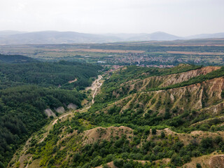 Obraz premium Aerial view of rock formation Stob pyramids, Bulgaria