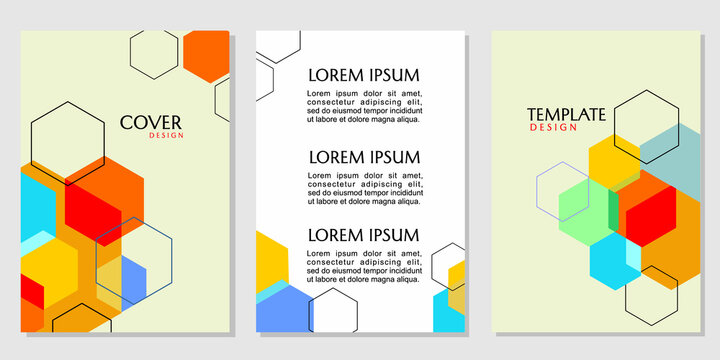 Set Of Business Cover Templates. Trendy And Dynamic Background With Colorful Hexagon Elements. White Color Design Vector