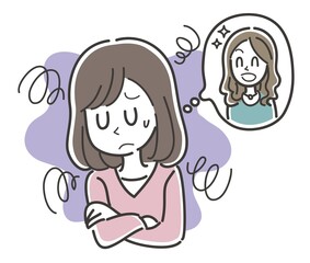 友達と会った後にもやもやする女性のイラスト