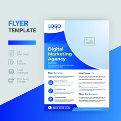 Professional Digital marketing agency, business company flyer template. Vector file.