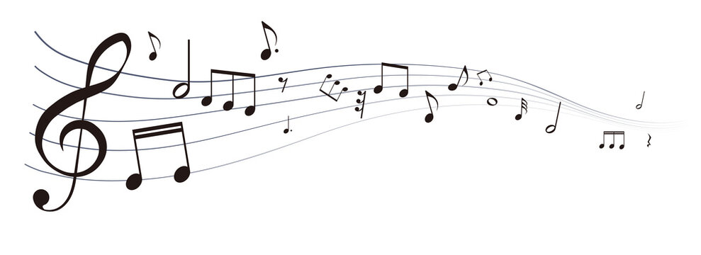 遠近感のある楽譜のフレームイラスト　五線譜　背景イラスト　音符、休符、音楽記号のイラスト