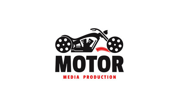 illustration vector graphic logo design, pictogram logogram combination motorbike and film roll
