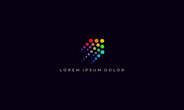 vector graphic logo design, abstract pictogram combination arrow shape with dots in multiple colour