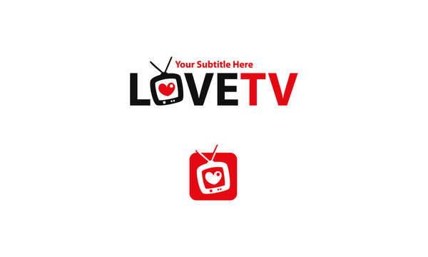 illustration vector graphic logo design, logotype typography for love TV with letter O as TV icon
