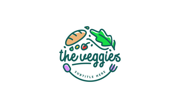 illustration vector graphic logo design, organic food vegetable healthy food, badge emblem style