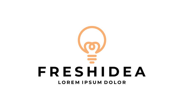 illustration vector graphic logo design, pictogram logogram combination lamp bulb and idea, simple minimalist style