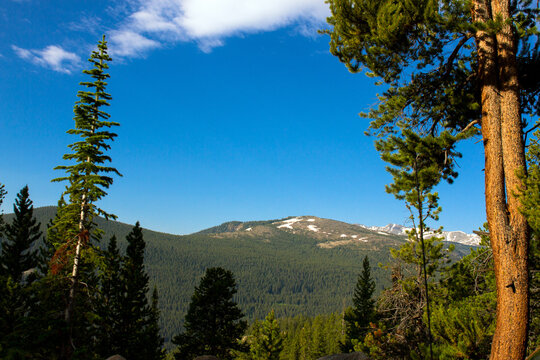 View of the Rocky Mountains in spring from the scenic drive around Turquoise Lake in Colorado