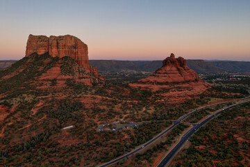 Highway 179 Sedona Arizona, Village of Oak Creek. Red rocks at sunset