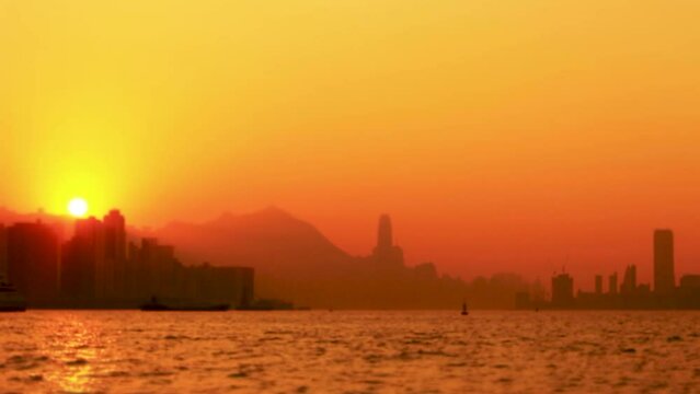 31 Dec 2014 the sunset of Hong Kong victoria harbour