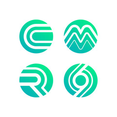 Simple modern circle round letter C M R S logo design set
