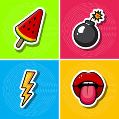 Mini set of stickers in pop art style.