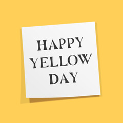 happy yellow day text on post it paper virtual modern 3d render kawaii doodle flat vector illustration