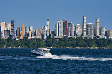 Yacht crossing water at Bahia, Brazil