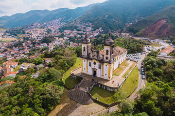 Fototapeta na wymiar Ouro Preto, Minas Gerais, Brazil. Aerial view of a historic Brazilian city. City ​​landscape.