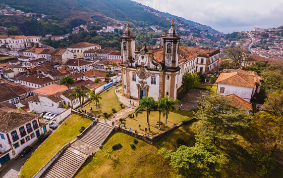 Ouro Preto, Minas Gerais, Brazil. Aerial view of a historic Brazilian city. City ​​landscape.