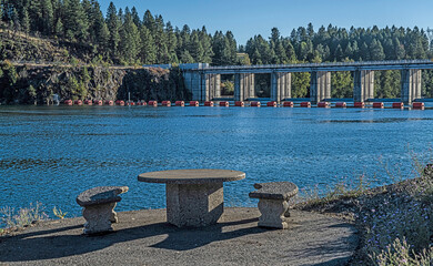 The long bridge, ALBENI FALLS DAM on Lake Pend Oreille in the northern Idaho Panhandle