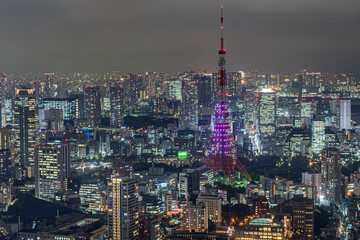 Naklejka premium Illumination of Tokyo Tower at Night, Tokyo, Japan
